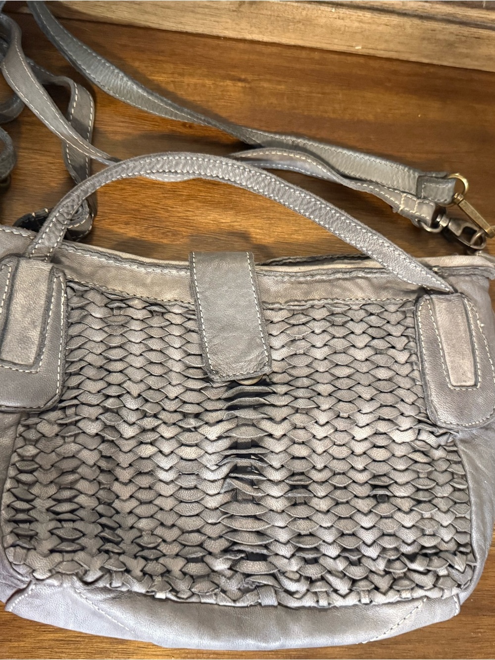 Sundance Gray Woven Leather Crossbody Bag